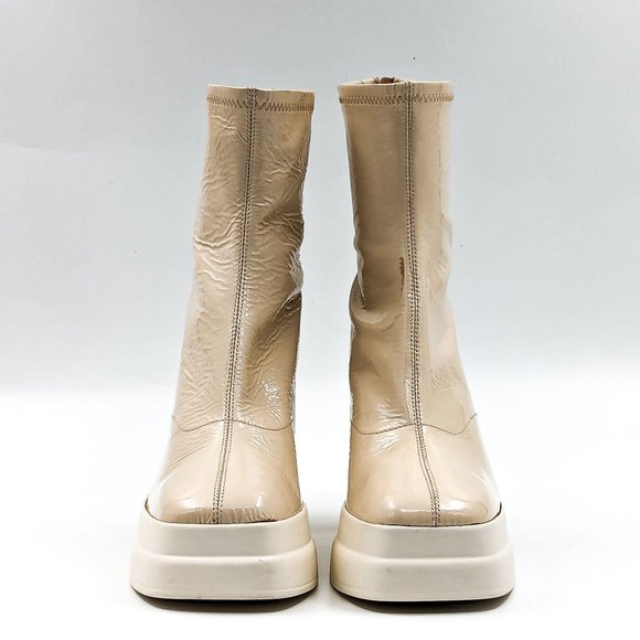 Free People Wmn Double Stack Y2k 90s Platform Cream Leather Boots 7.5US EUR 38 - Picture 2 of 12